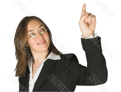 beautiful girl touching something on screen