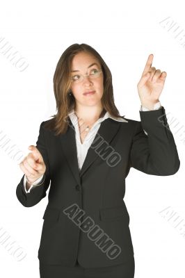 business woman pointing on screen