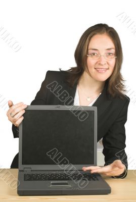 business woman presenting on laptop
