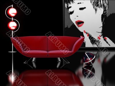Modern interior in black and red