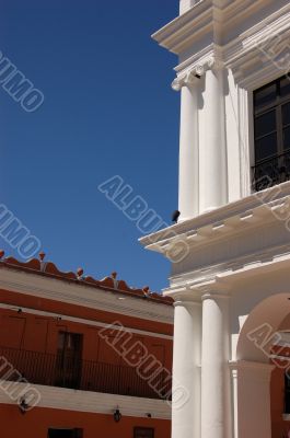 White Columns on a Building in Chiapas, Mexico