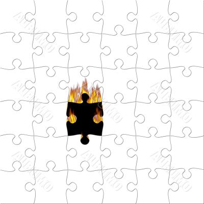 Puzzle with piece on fire