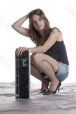 desperate woman with keyboard