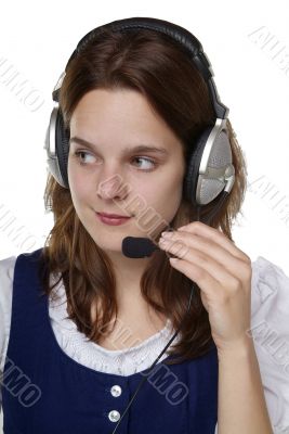 young woman with head set