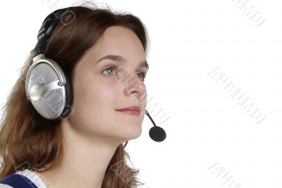 young woman with head set