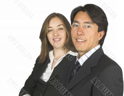 confident business couple wearing glasses