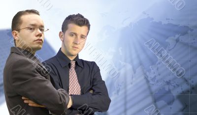 business men looking confident - world background