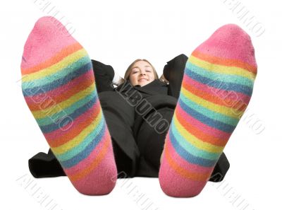 business woman on a break - colourful socks