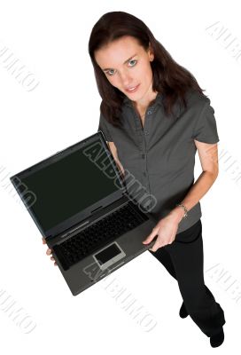 business woman with laptop - full body