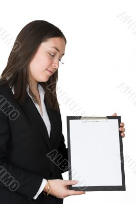 business woman showing notes
