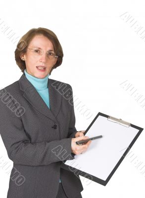 business woman showing notes