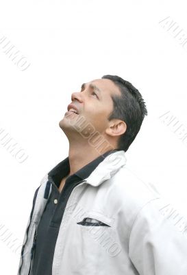 casual man looking up