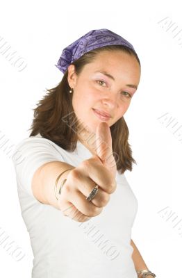 casual woman with thumb up
