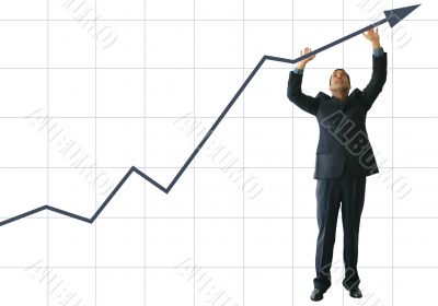 business man pushing graph up - JE