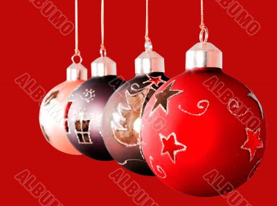 Christmas balls on red background