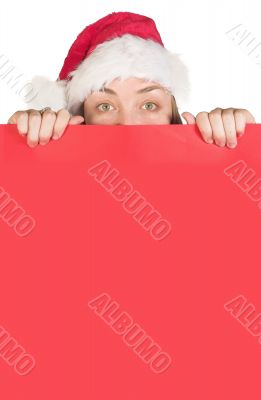 beautiful christmas lady holding a card