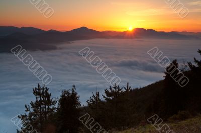 Sunrise over the fog