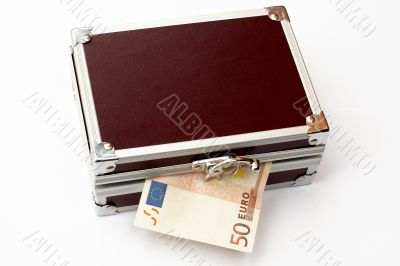 Fifty euros on metal briefcase Fifty euros on metal briefcase