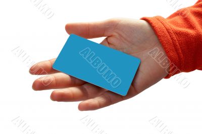 Woman with a credit card on her hand