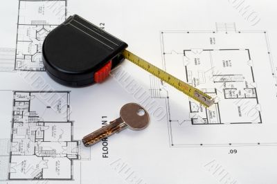 house key, measure and architectural plan