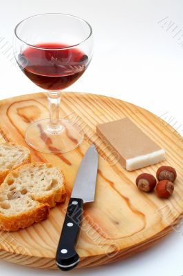 Pate, bread, glass of red wine