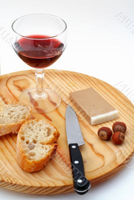 Pate, bread, glass of red wine