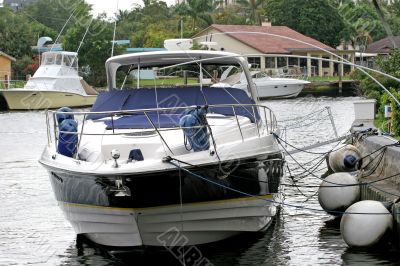 Blue and White Yacht