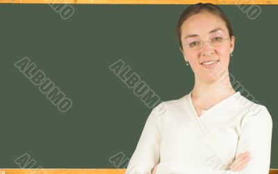 beautiful female teacher wearing glasses