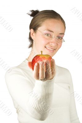 beautiful teacher with apple