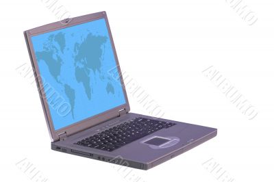 laptop computer with world on screen