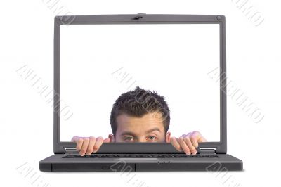 flirty business man appearing on laptop