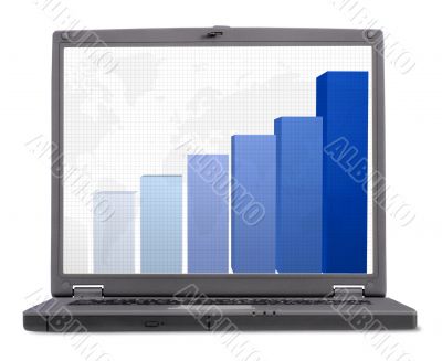 business laptop - with column graph