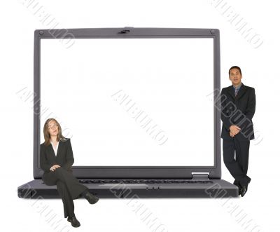 business laptop with executive couple on it