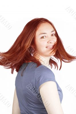 Beautiful woman with coloured hair in movement