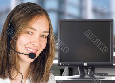 friendly customer services with computer screen
