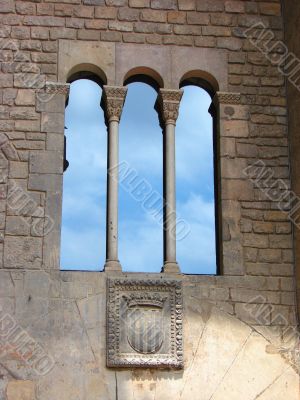Ancient window of a cathedral . Barcelona
