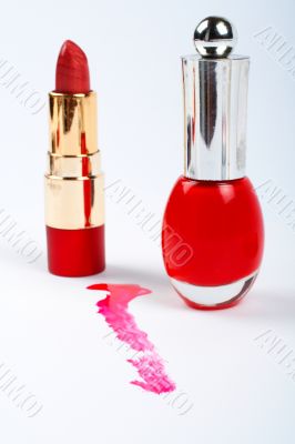 Red fingernail polish and lipstick
