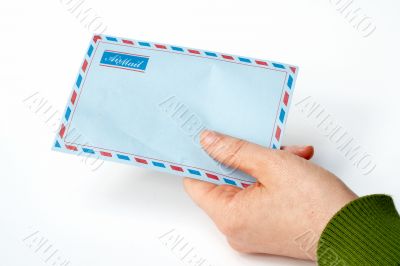 holding envelope in isolated background