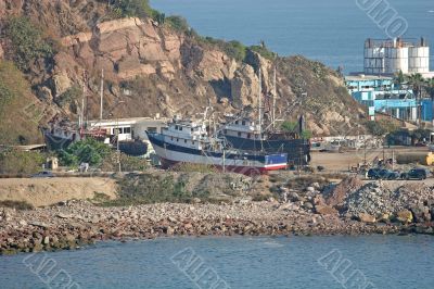 Red White and Blue Fishing  Boats