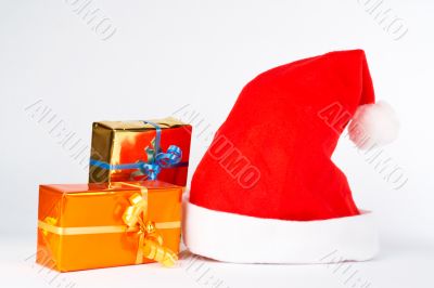 Christmas hat and two gifts