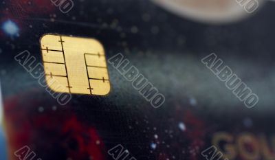 Macro shot of credit card, view of the chip Macro shot of credit card, view of the chip