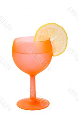 Red Glass with slice of lemon Red Glass with slice of lemon