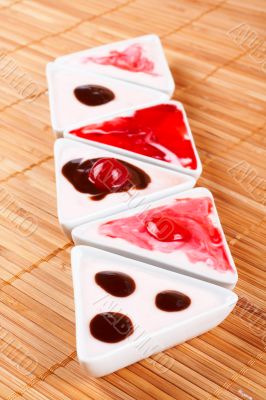 Desserts creamy in bamboo mat Desserts creamy in bamboo mat