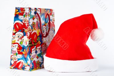 Detail of christmas hat and bag
