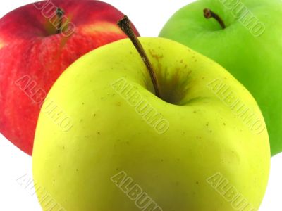 Yellow, green and red apples.