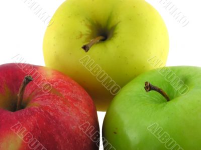 Yellow, green and red apples.
