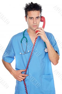 doctor speaking on the telephone