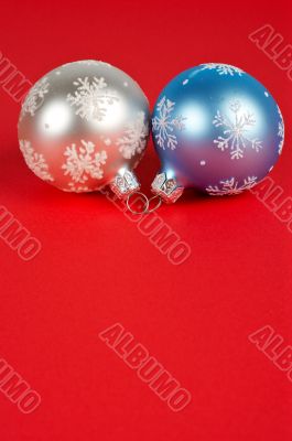 One white and blue Christmas ball
