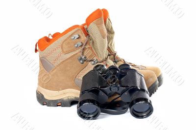 Hiking boots and binoculars
