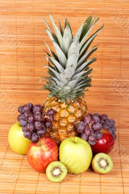 Fresh fruits on bamboo mat